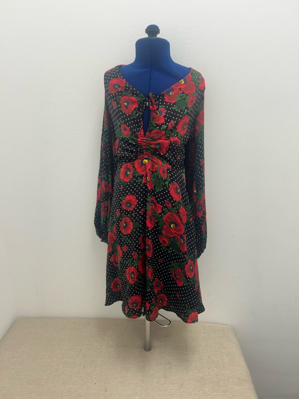 Free People Black Dress with Red Floral Print